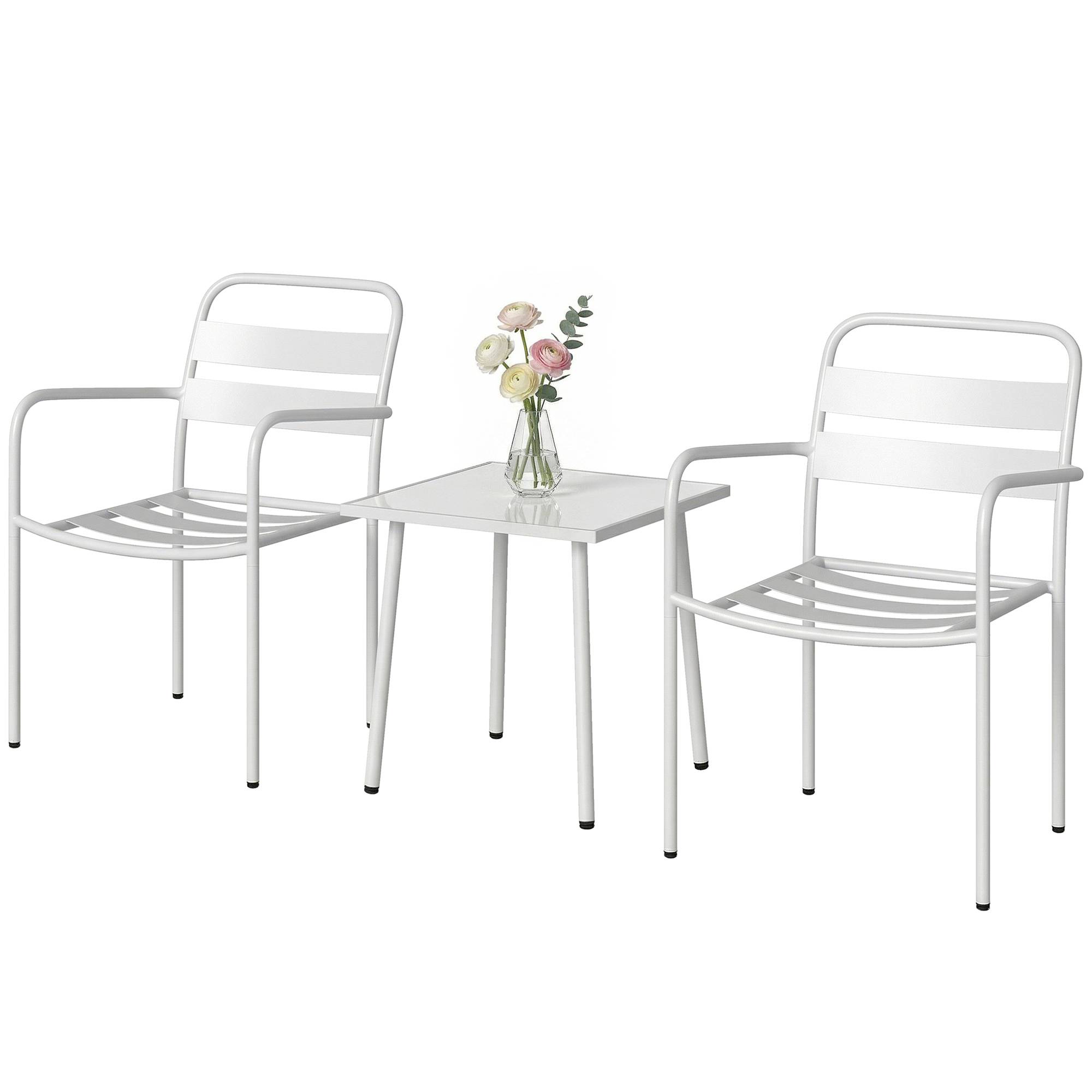 Ensemble bistrot 3 pcs : table verre et 2 chaises, extérieur blanc - Image 2