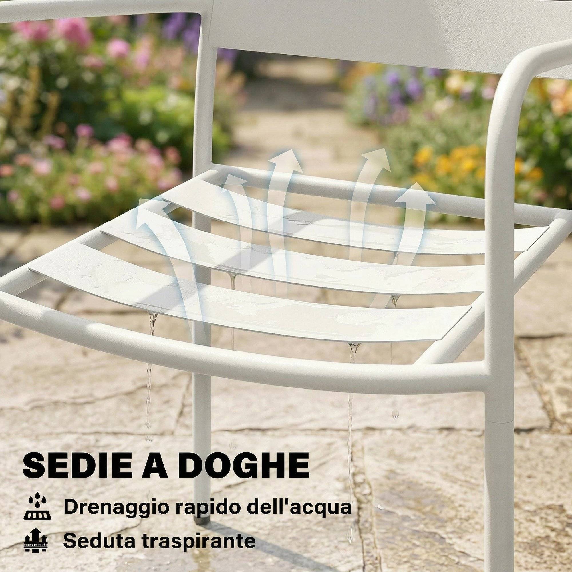 Ensemble bistrot 3 pcs : table verre et 2 chaises, extérieur blanc - Image 8