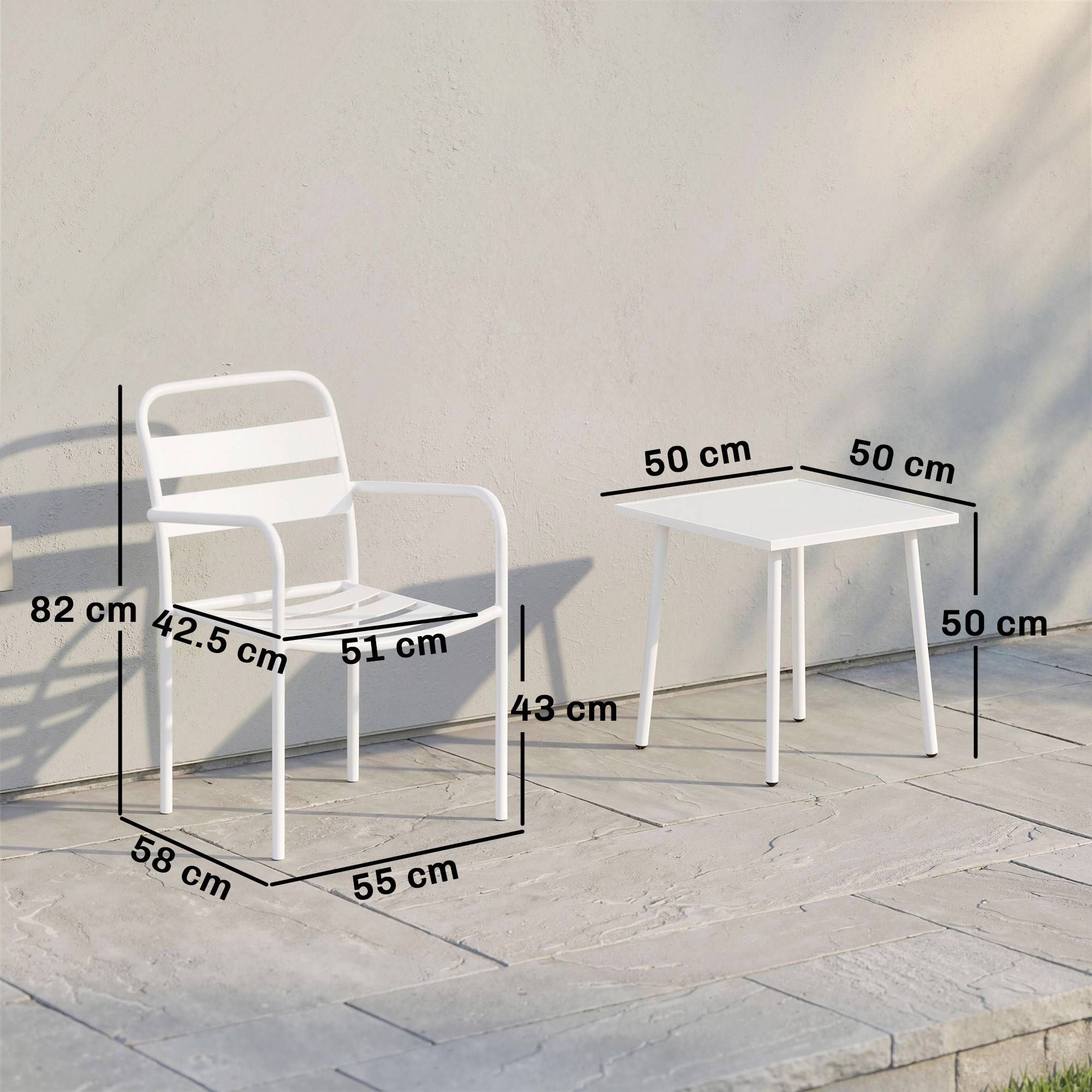Ensemble bistrot 3 pcs : table verre et 2 chaises, extérieur blanc - Image 5