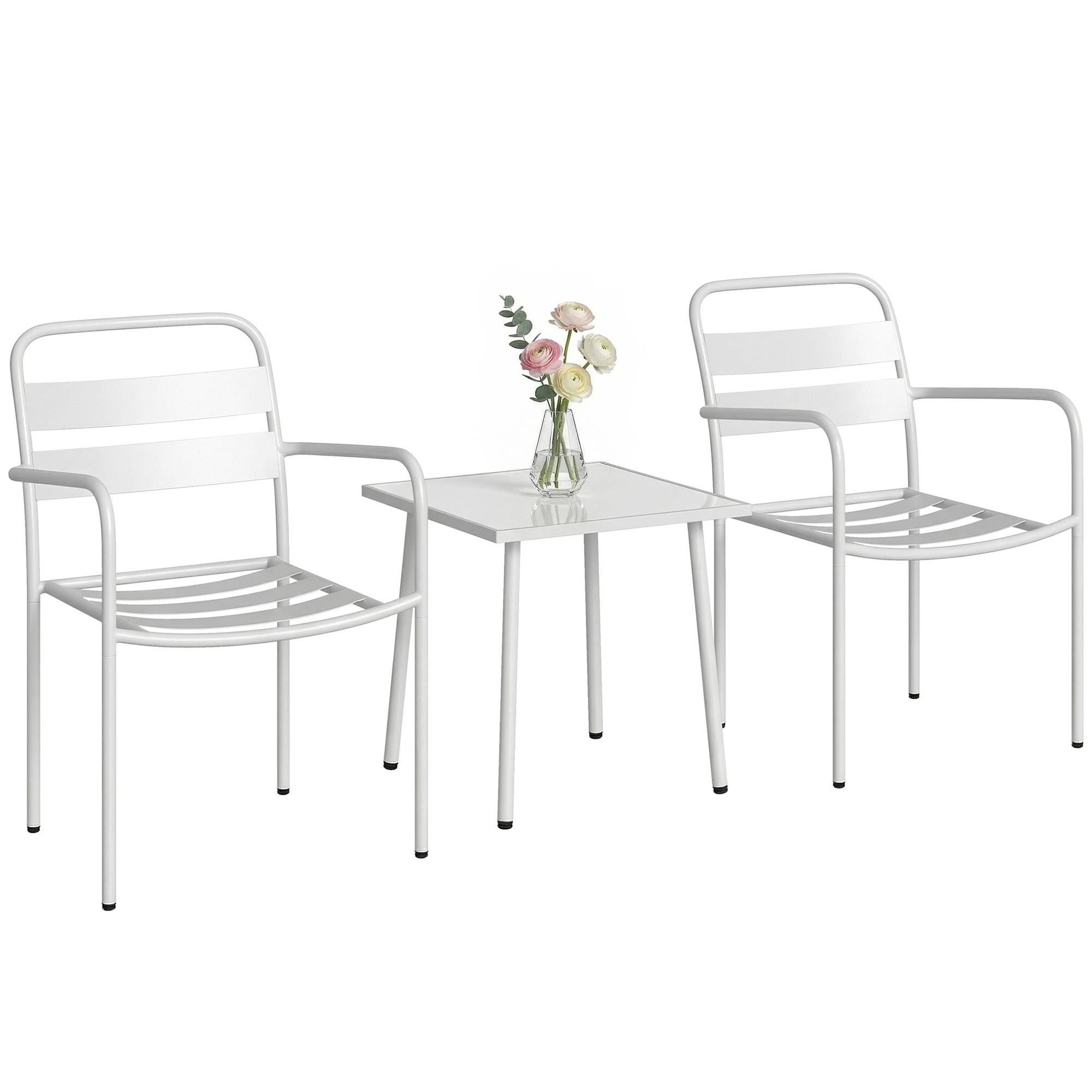 Ensemble bistrot 3 pcs : table verre et 2 chaises, extérieur blanc - Image 1
