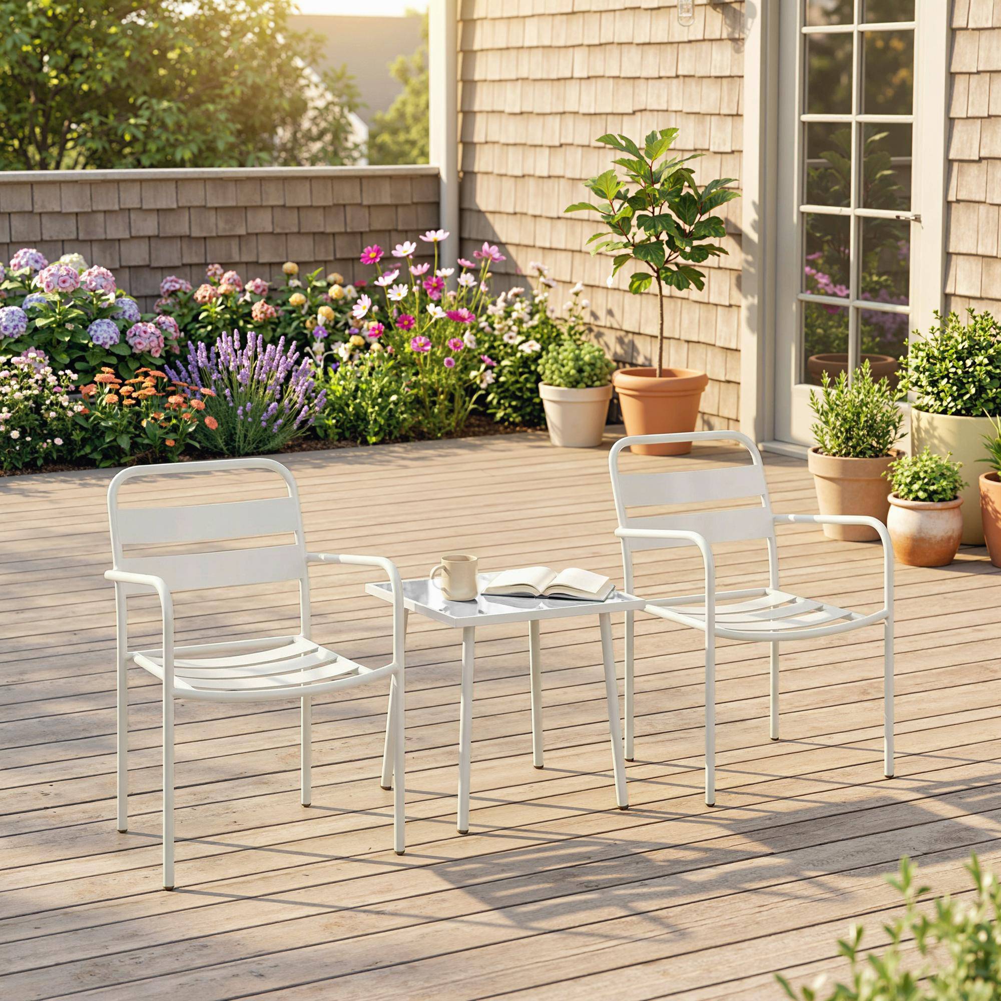 Ensemble bistrot 3 pcs : table verre et 2 chaises, extérieur blanc - Image 4