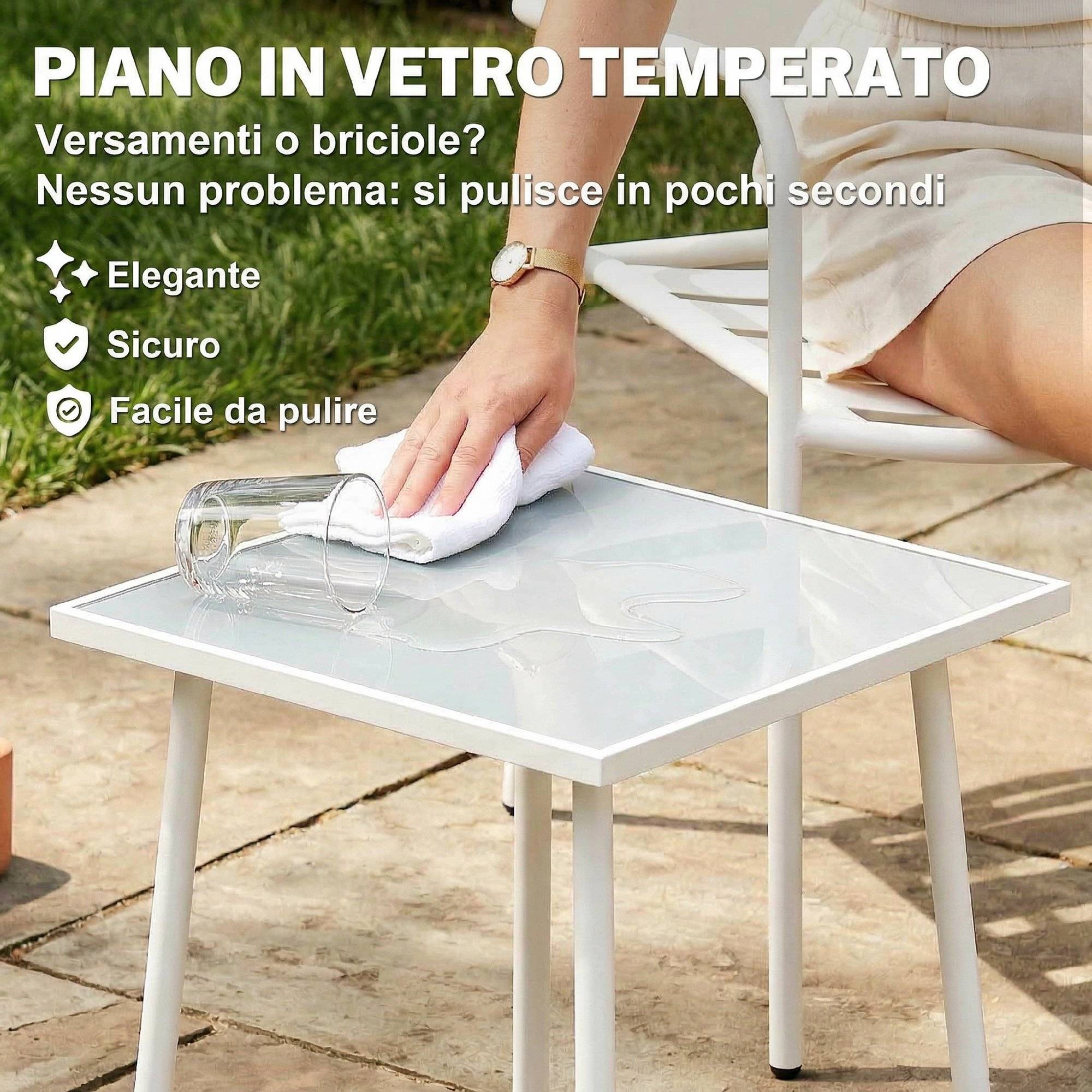 Ensemble bistrot 3 pcs : table verre et 2 chaises, extérieur blanc - Image 9