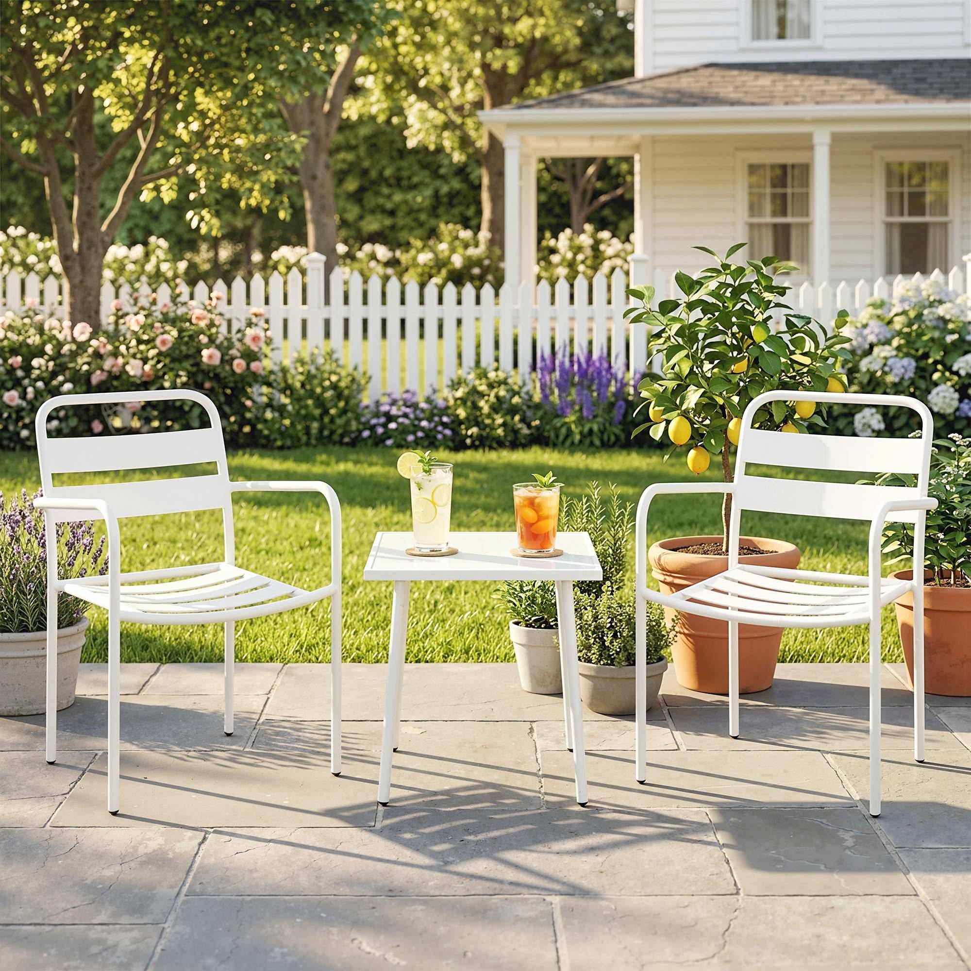Ensemble bistrot 3 pcs : table verre et 2 chaises, extérieur blanc - Image 3