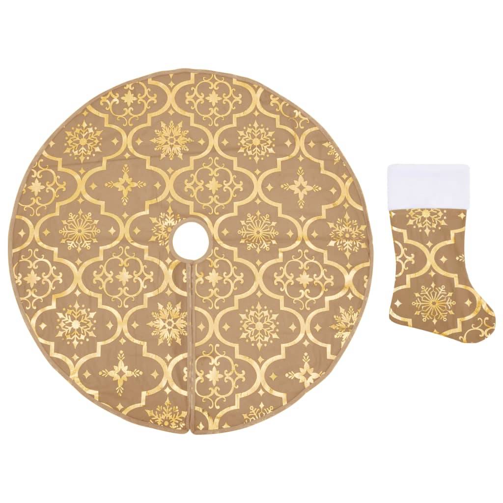 Jupe de sapin de Noël - Robe de sapin - Tapis de sapin de luxe avec chaussette Jaune 90 cm Tissu - Image 1