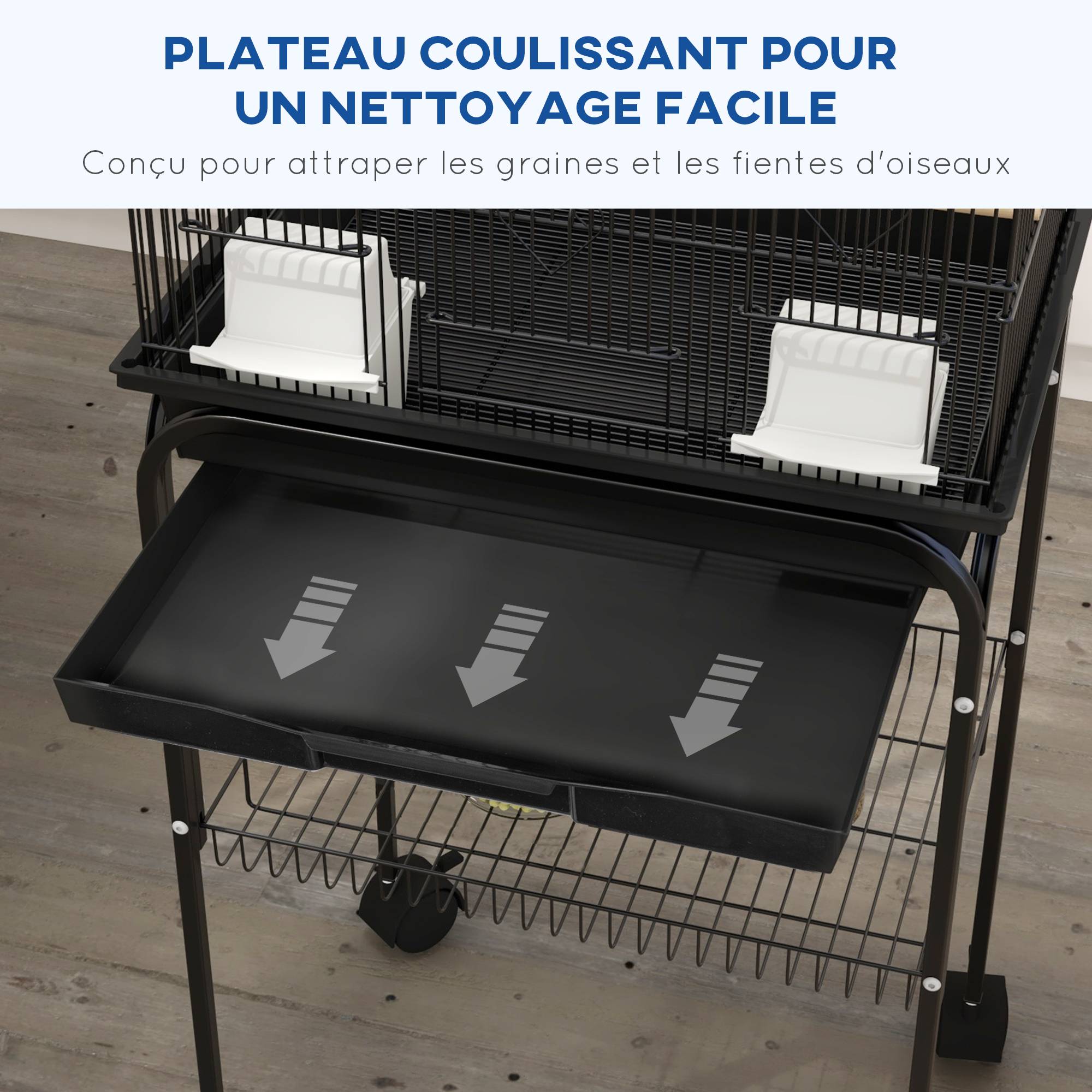 Sans Marque - Cage à oiseaux design maison mangeoires perchoirs 3 portes plateau excrément amovible + poignée transport noir - Image 7