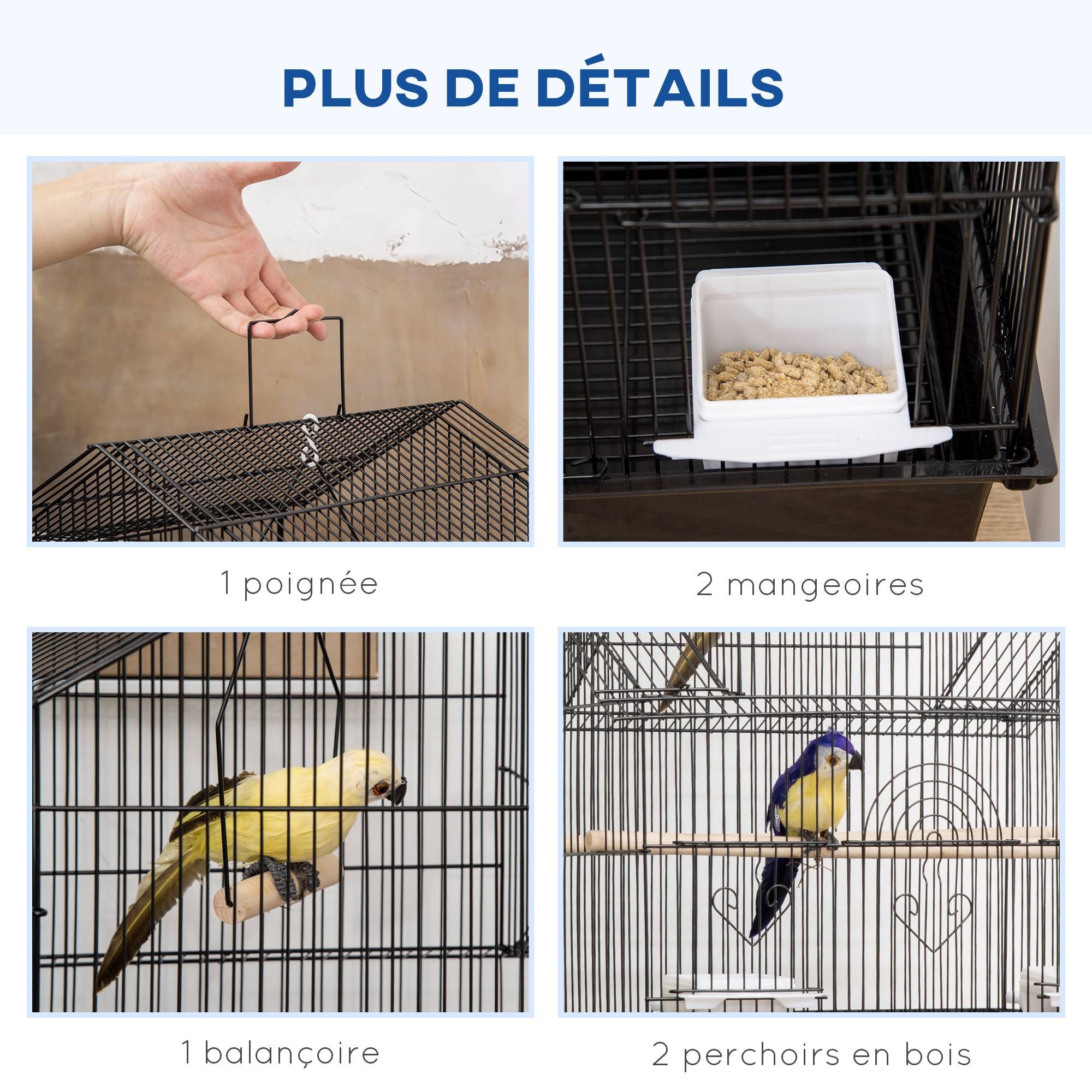 Sans Marque - Cage à oiseaux design maison mangeoires perchoirs 3 portes plateau excrément amovible + poignée transport noir - Image 6