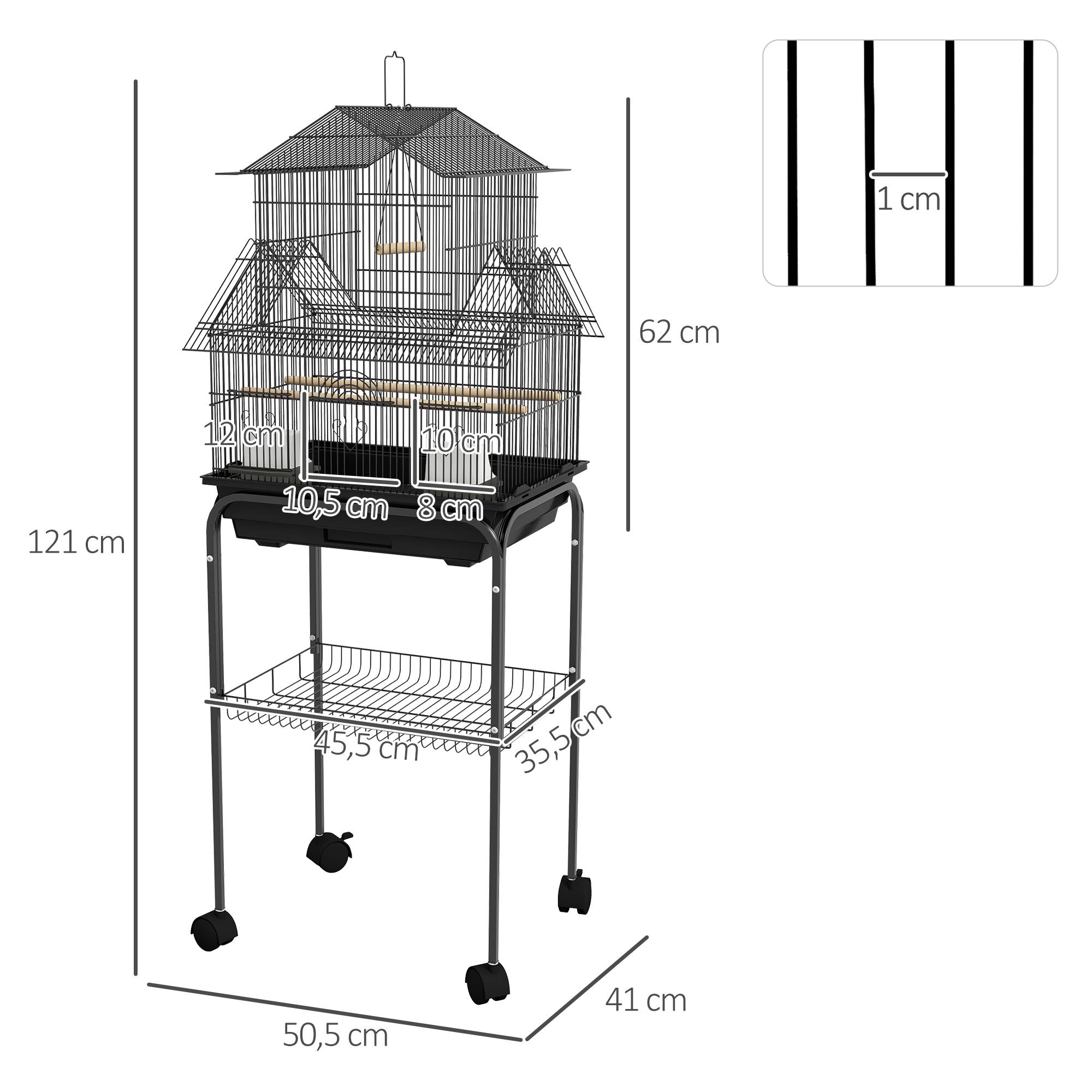 Sans Marque - Cage à oiseaux design maison mangeoires perchoirs 3 portes plateau excrément amovible + poignée transport noir - Image 5