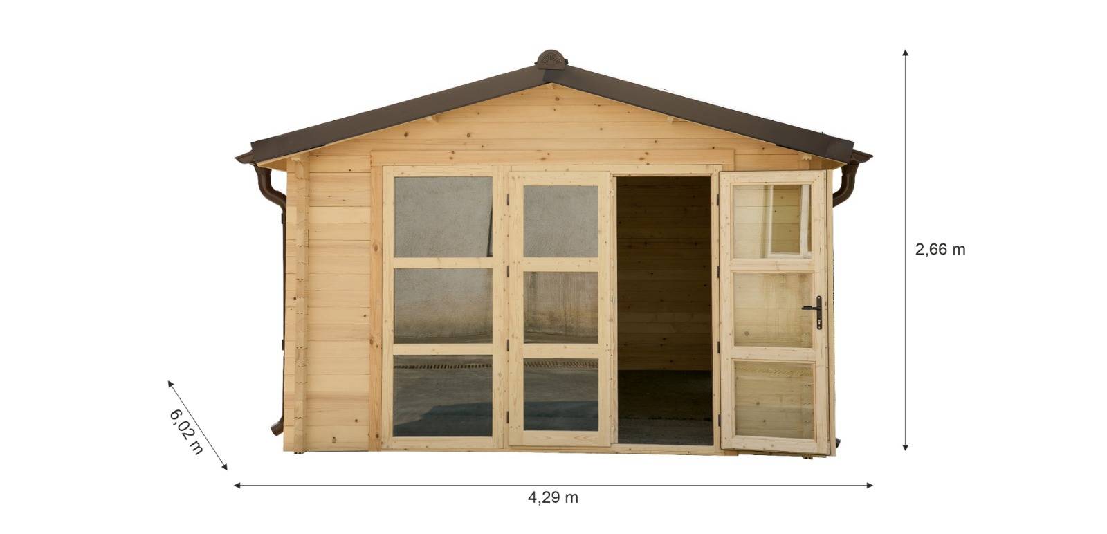 Habrita - Garage madriers - 42 mm -  25,83 m2 - Couverture toit Bardeaux verriers bitumés - Porte de garage BASCULANTE  métallique avec bardage bois - Image 3