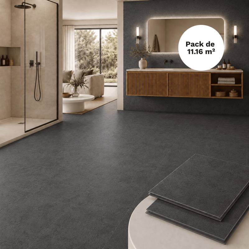 Dalle SPC clipsable sol et mur 11,16 m² pierre noire - 305 x 610 mm, usure 0,5 mm - Coloris - Pierre noire - Image 1