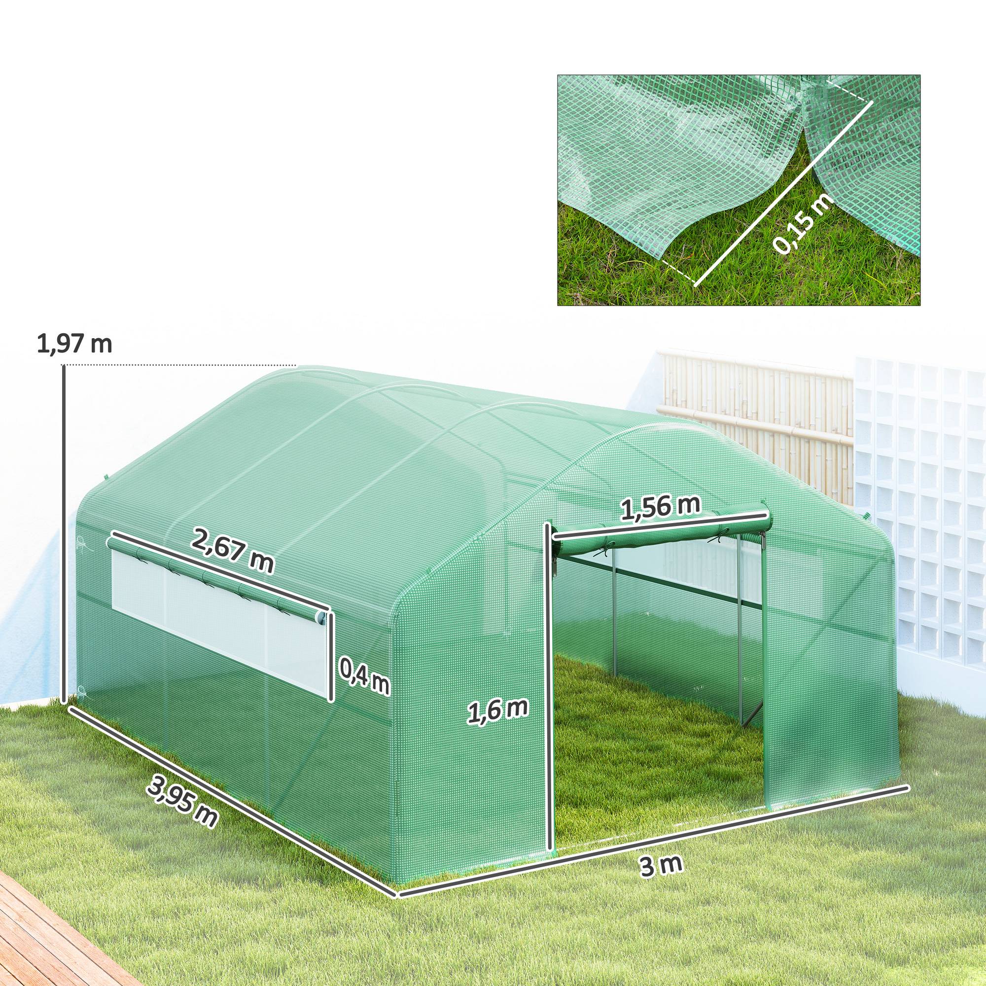 Maison Chic - Serre de jardin 4x3x2m avec portes enroulables et grandes fenêtres, serre tunnel de jardin, vert - Image 5