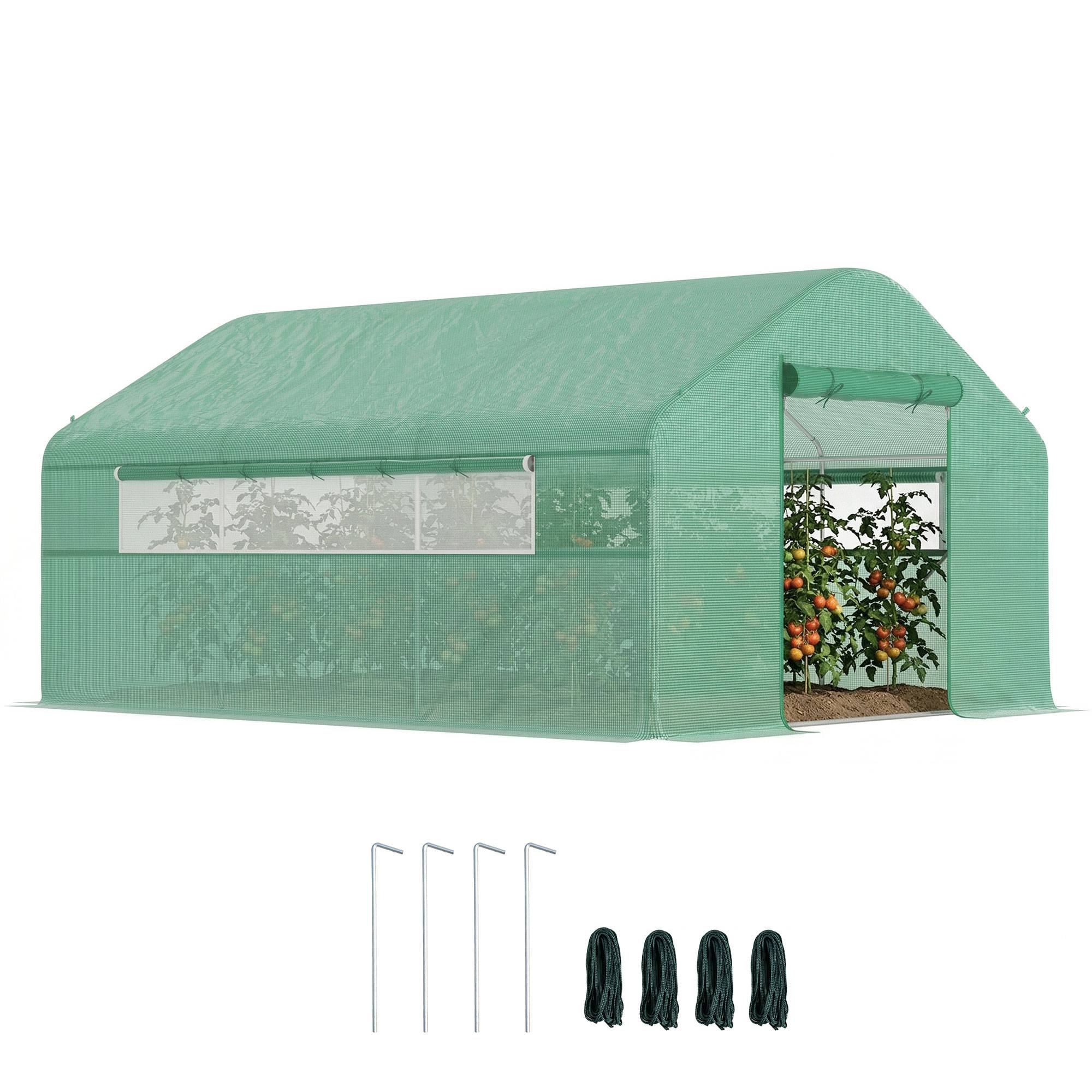 Maison Chic - Serre de jardin 4x3x2m avec portes enroulables et grandes fenêtres, serre tunnel de jardin, vert - Image 3