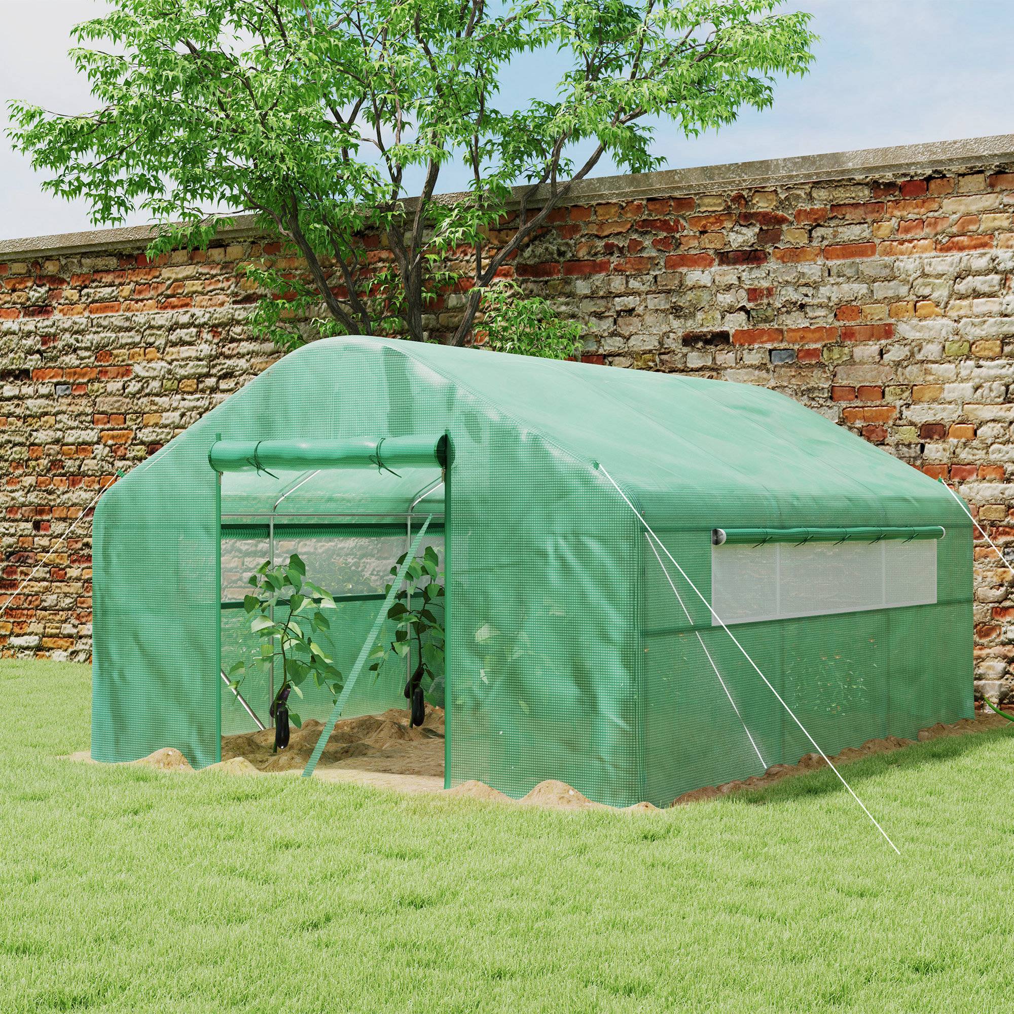 Maison Chic - Serre de jardin 4x3x2m avec portes enroulables et grandes fenêtres, serre tunnel de jardin, vert - Image 4