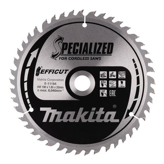 Lames carbure "EFFICUT" pour bois, pour scies radiales à batterie MAKITA - taille Ø 190 mm x 45 Dents - MAKITA ACCESSOIRES - Image 1