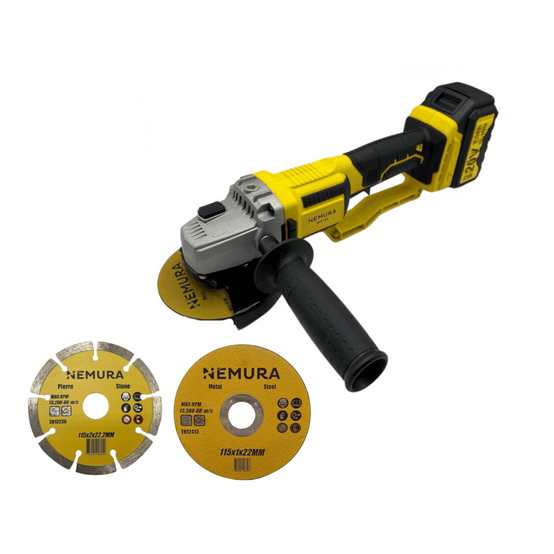 Meuleuse d'angle 125mm sans fil 20V brushless NEMURA + Batterie 4Ah + Chargeur rapide + 3 disques - Image 1