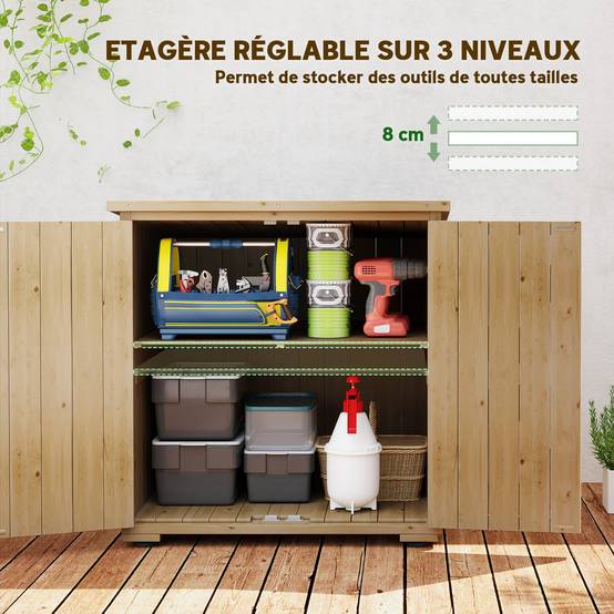 Armoire de rangement bois extérieur étagère réglable double porte 88x90cm - ComfortXL Outdoor Living - Image 6