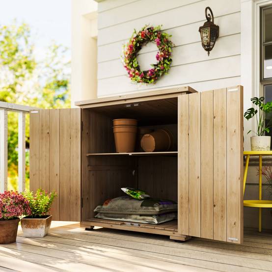 Armoire de rangement bois extérieur étagère réglable double porte 88x90cm - ComfortXL Outdoor Living - Image 4