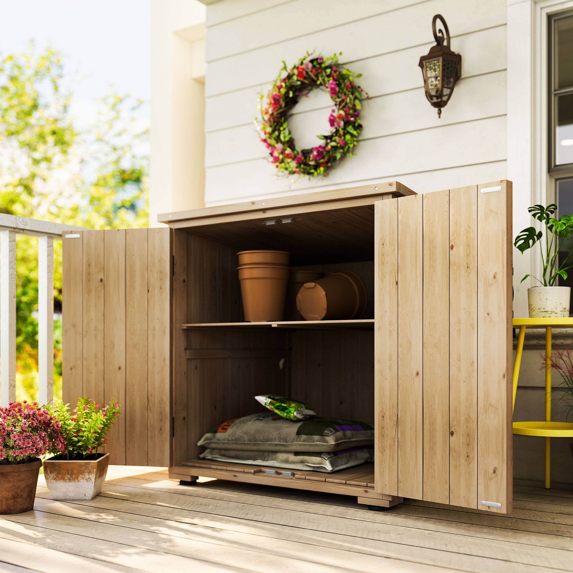 Armoire de rangement bois extérieur étagère réglable double porte 88x90cm - ComfortXL Outdoor Living - Image 4