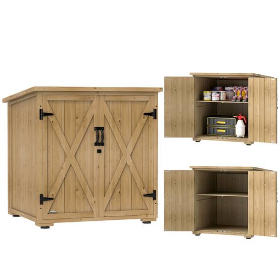 Armoire de rangement bois extérieur étagère réglable double porte 88x90cm - ComfortXL Outdoor Living - Image 1
