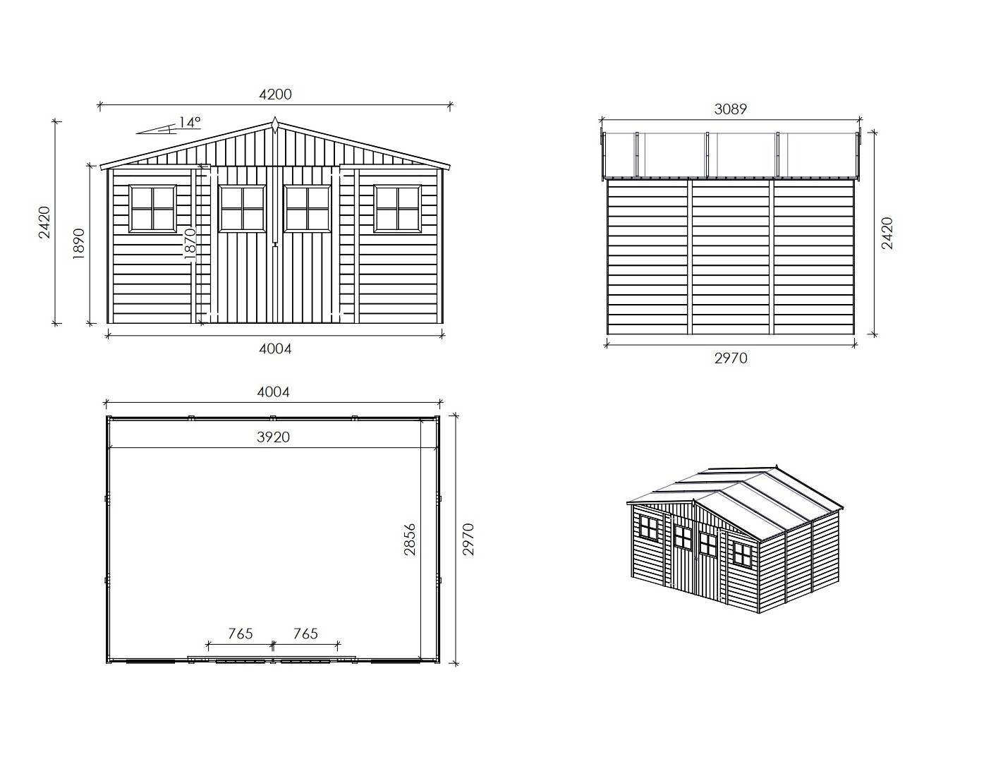 Altanka - Abri de jardin en bois 11.88 m2 - 4x2.97 m - Couleur: naturel - DOM667 - ALTANKA - Image 2