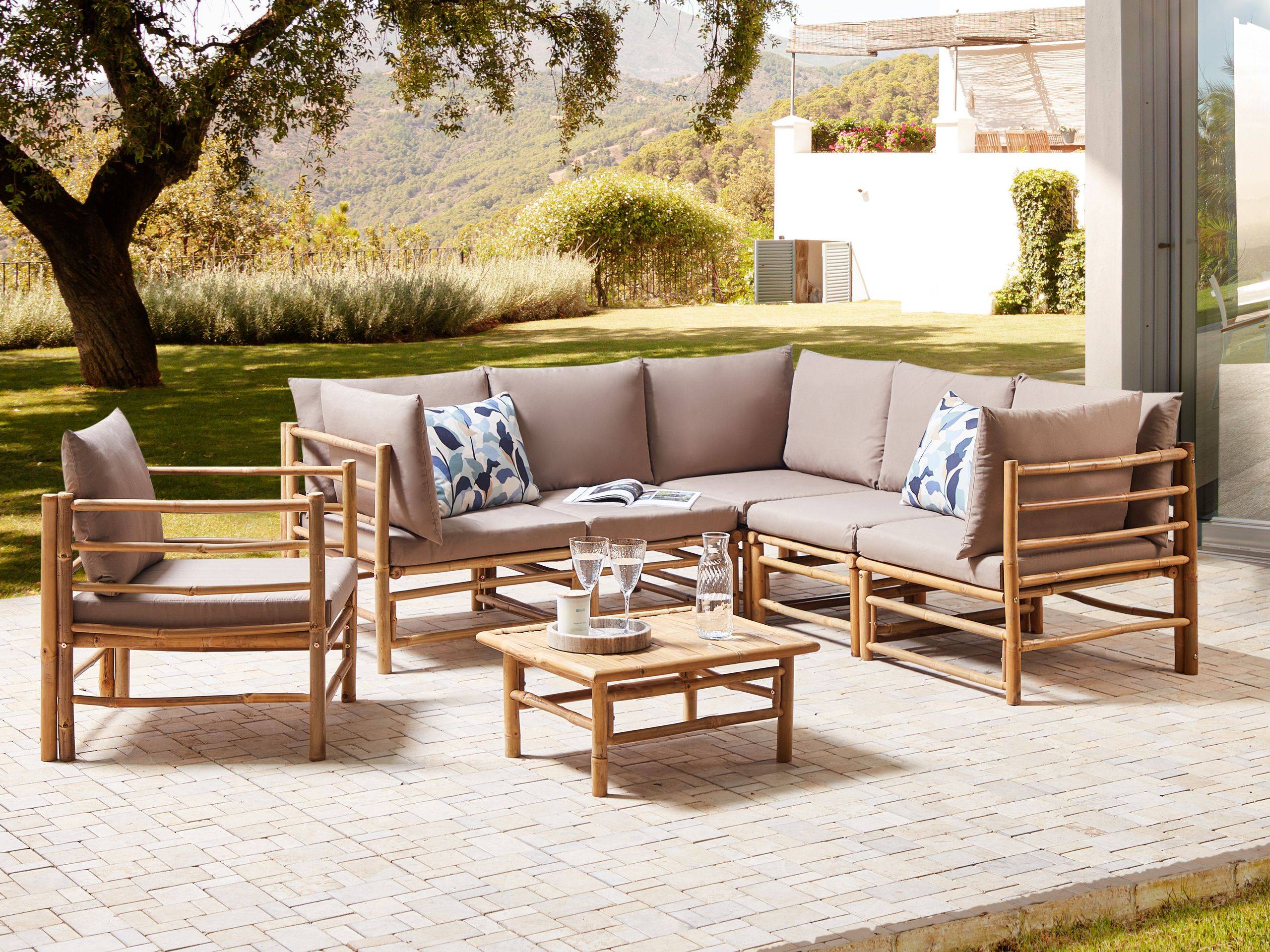 Beliani - Set de salon, 6 Personnes Bambou Taupe CERRETO - Beliani - Image 1