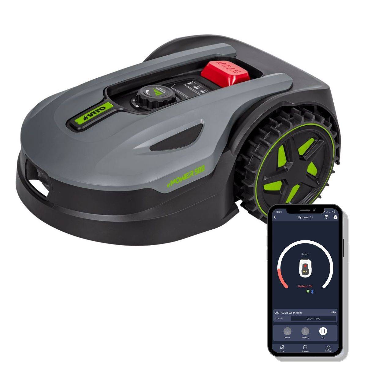 Robot Tondeuse sans fil 800m2 Brushless 3 Lames Coupe 180mm Retour station automatique Mulching VITO - Image 1