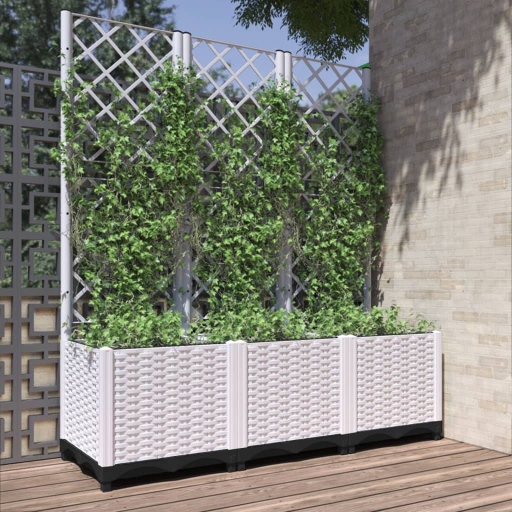 Jardinière avec treillis - Bac à Fleurs - Pot De Fleurs Blanc 120x40x136 cm PP - Image 2