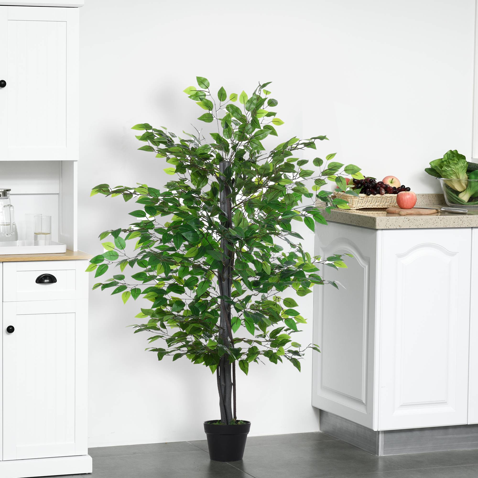 Arbre Artificiel Plante Artificielle ficus H.1,45 m Tronc Branches Liane Lichen Feuilles Grand réalisme Pot Inclus - Image 5