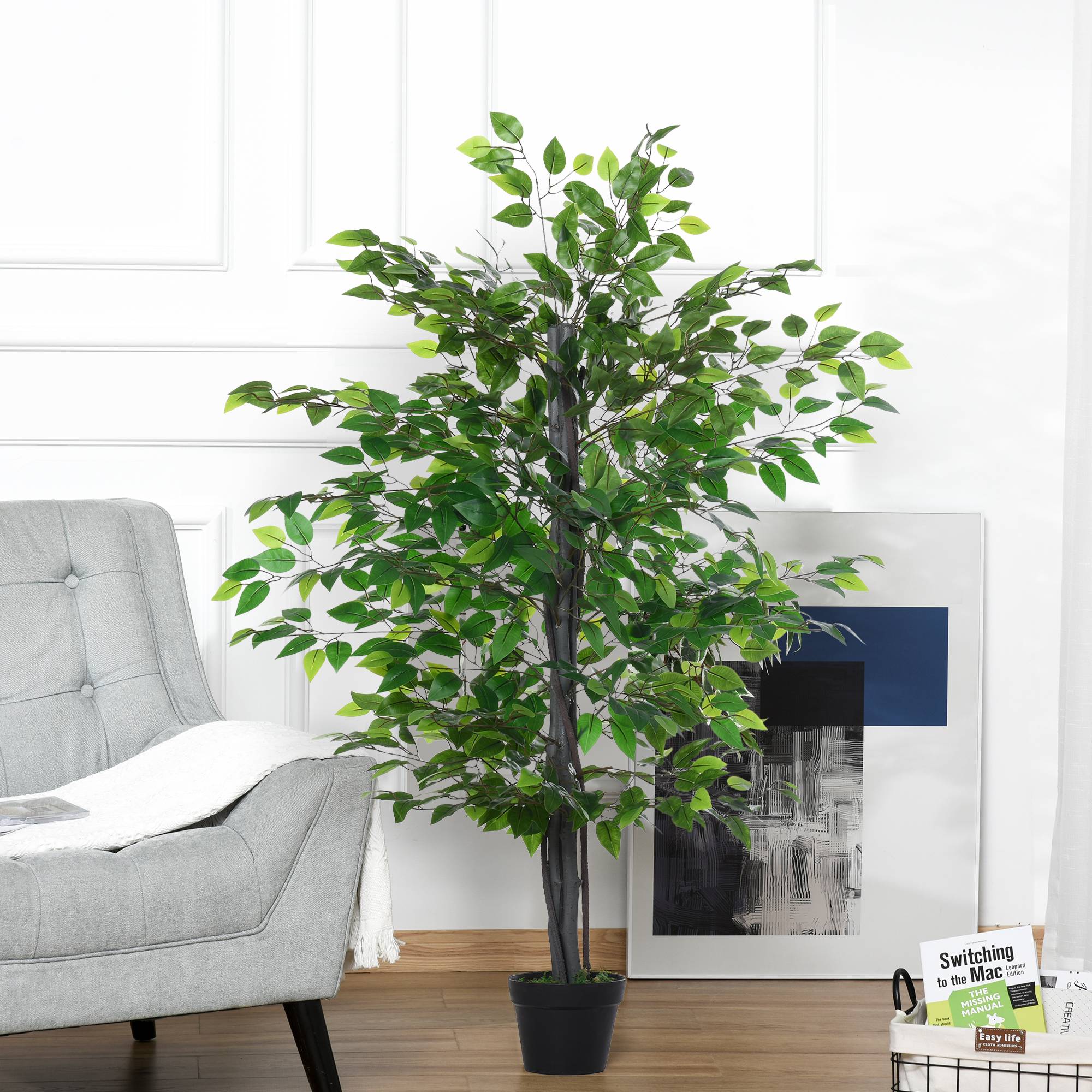 Arbre Artificiel Plante Artificielle ficus H.1,45 m Tronc Branches Liane Lichen Feuilles Grand réalisme Pot Inclus - Image 2