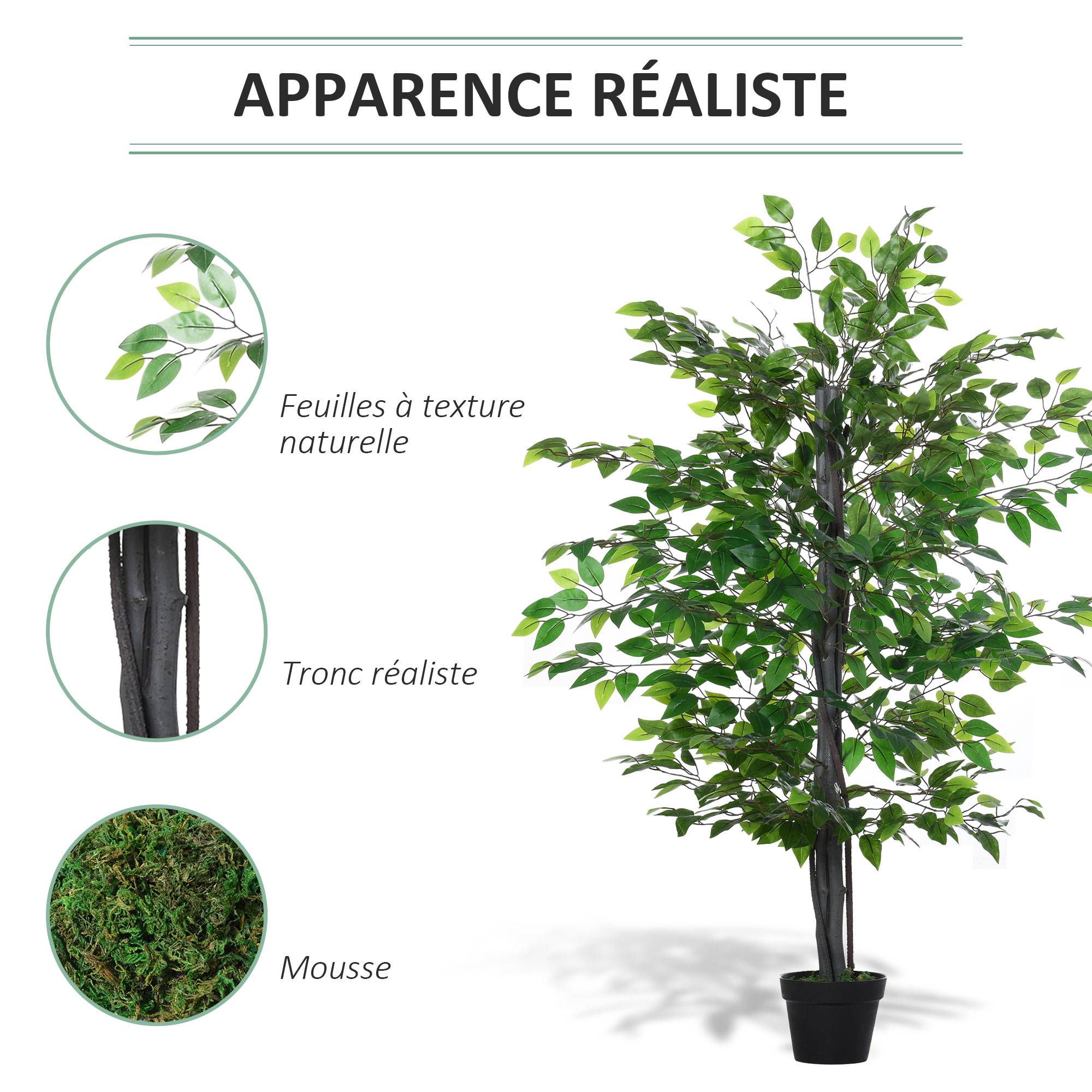 Arbre Artificiel Plante Artificielle ficus H.1,45 m Tronc Branches Liane Lichen Feuilles Grand réalisme Pot Inclus - Image 6