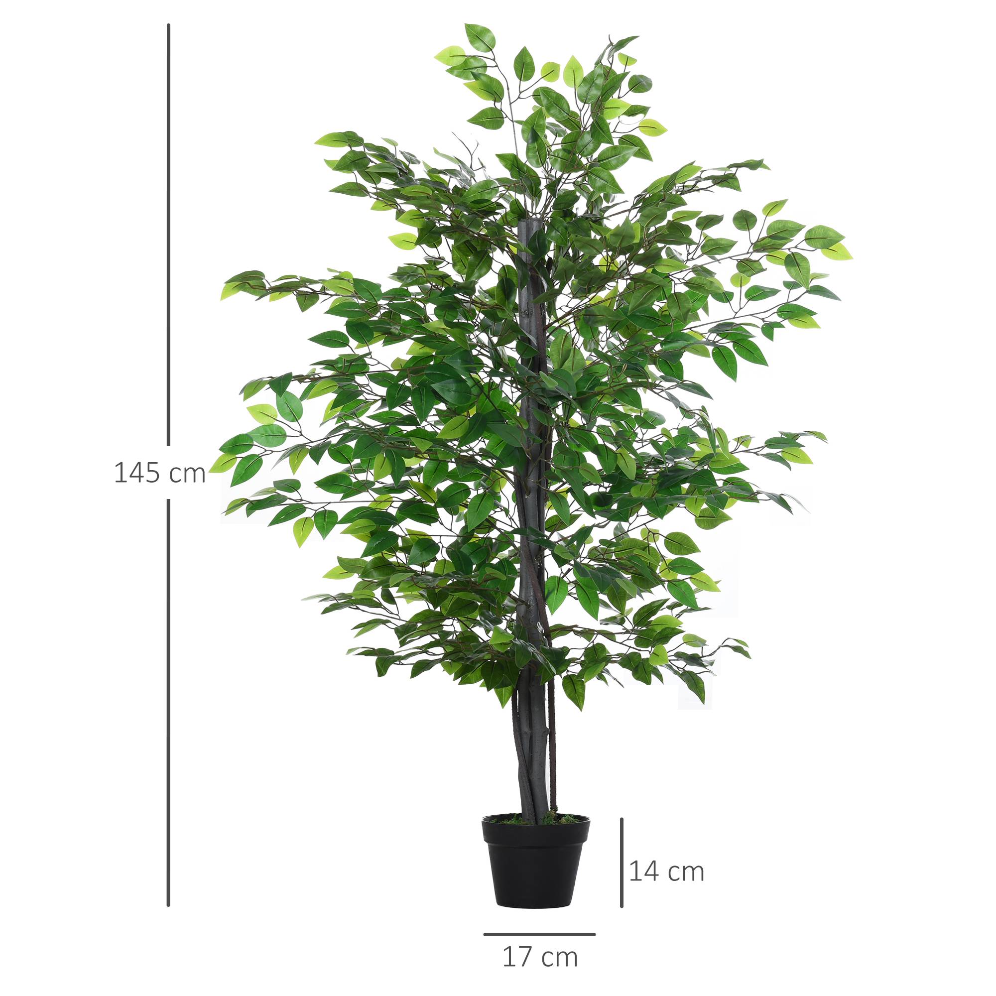 Arbre Artificiel Plante Artificielle ficus H.1,45 m Tronc Branches Liane Lichen Feuilles Grand réalisme Pot Inclus - Image 4