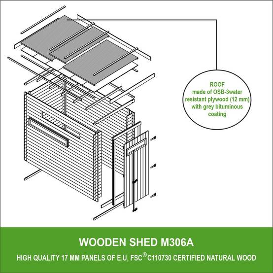 Timbela - Abri de jardin en bois l239xL144xH198 cm / 2.63 m² avec petite fenêtre - Stockage extérieur - 19 mm d’épaisseur - Timbela M306A - Image 8