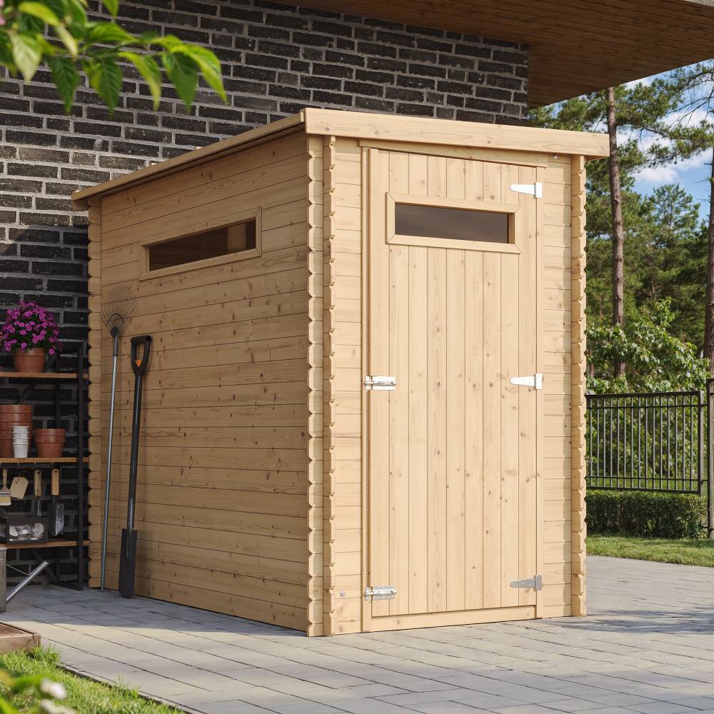 Timbela - Abri de jardin en bois  l239xL144xH198 cm / 2.63 m² avec petite fenêtre - Stockage extérieur - 19 mm d’épaisseur - Timbela M306A - Image 1