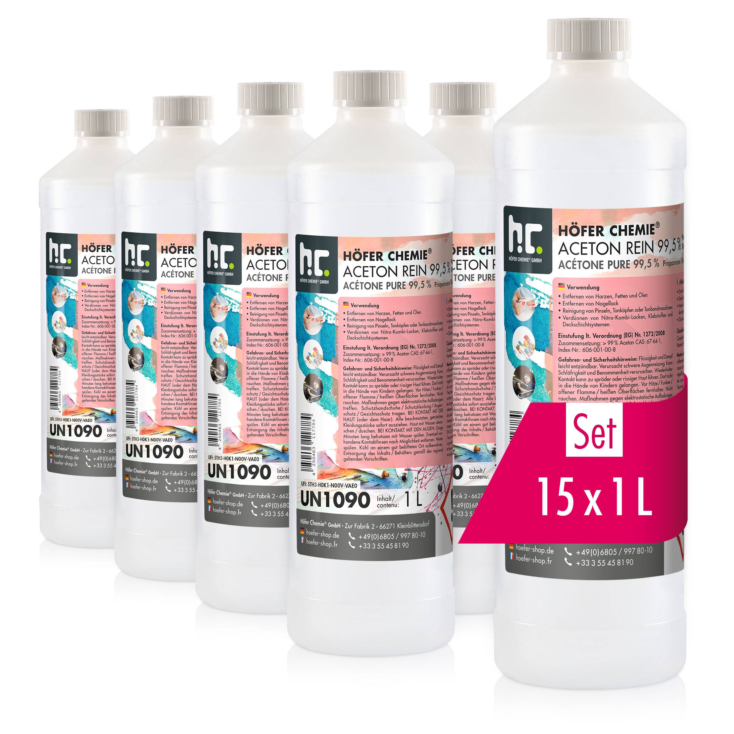 Acétone pur 99,5% Höfer Chemie® en bouteille de 1 L x 15 - Image 1