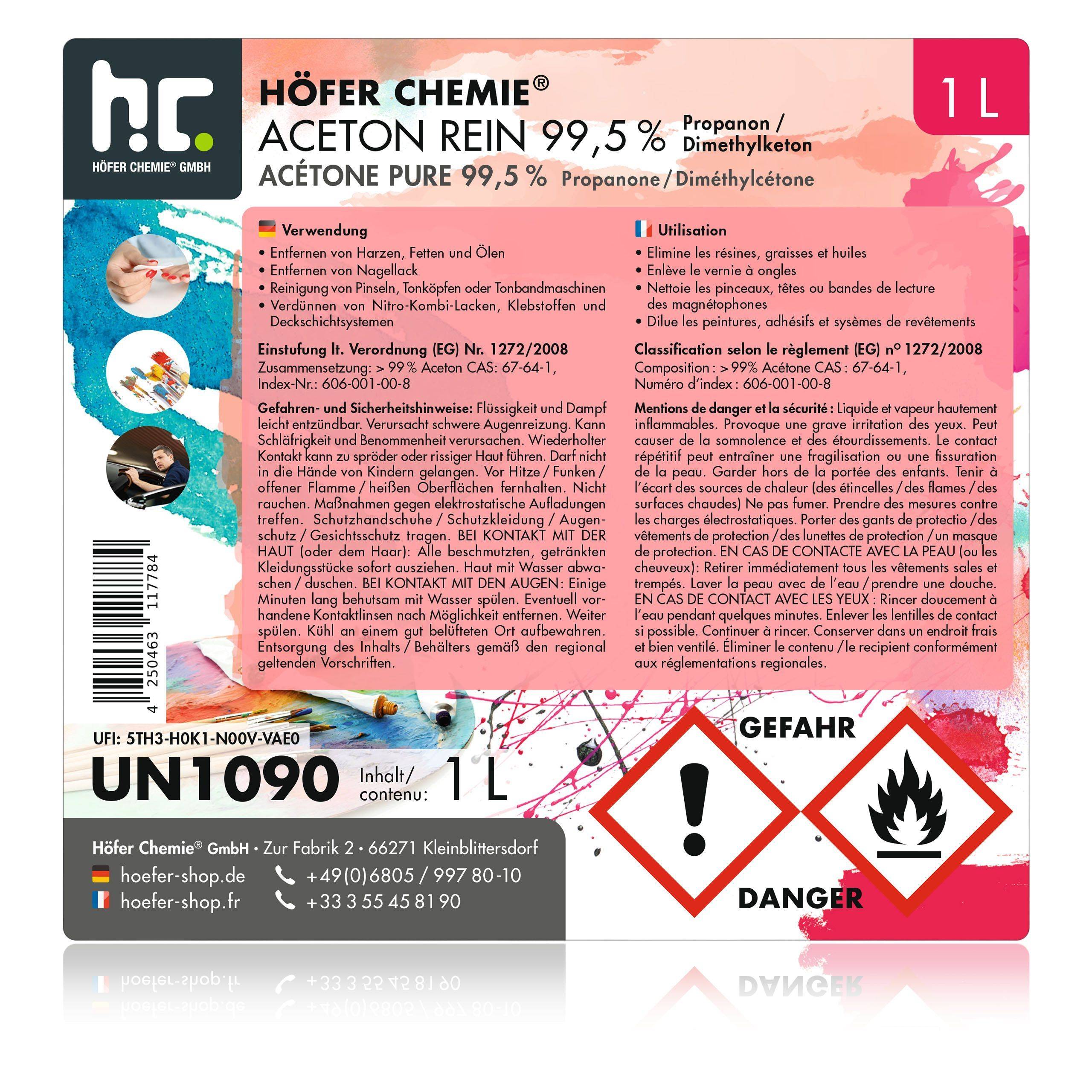 Acétone pur 99,5% Höfer Chemie® en bouteille de 1 L x 15 - Image 7