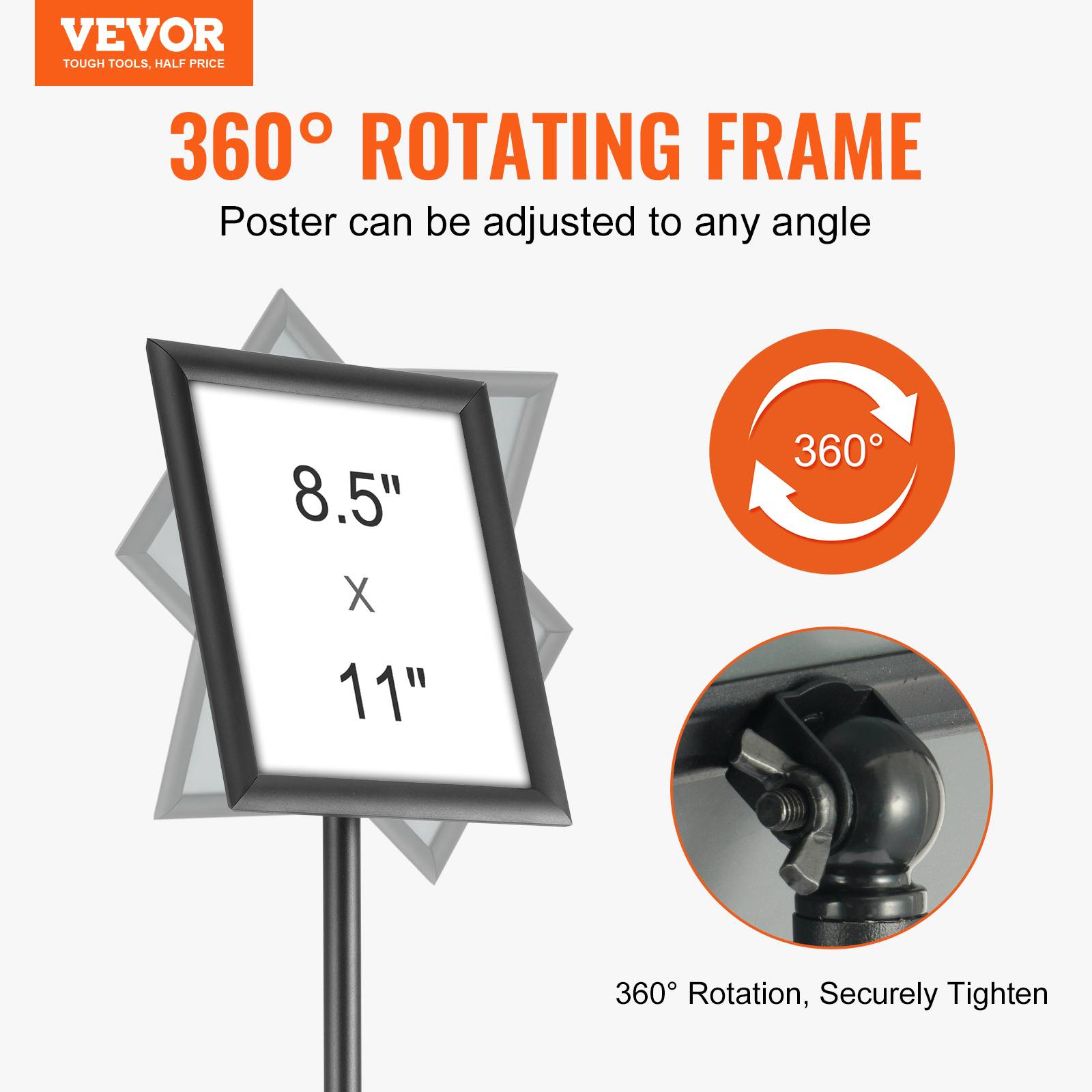 Vevor - VEVOR Porte-affiche 279x216 mm, rotation 360°, hauteur réglable 820-1250 mm, alu. - Image 2