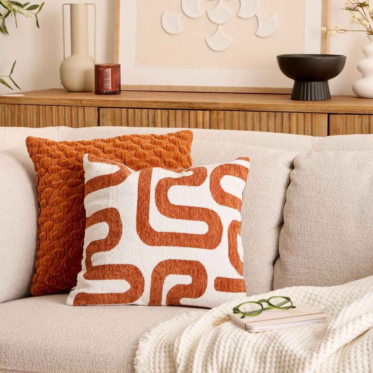 Coussin Déco Chenille "Safina" 40x40cm Ambre - Image 6
