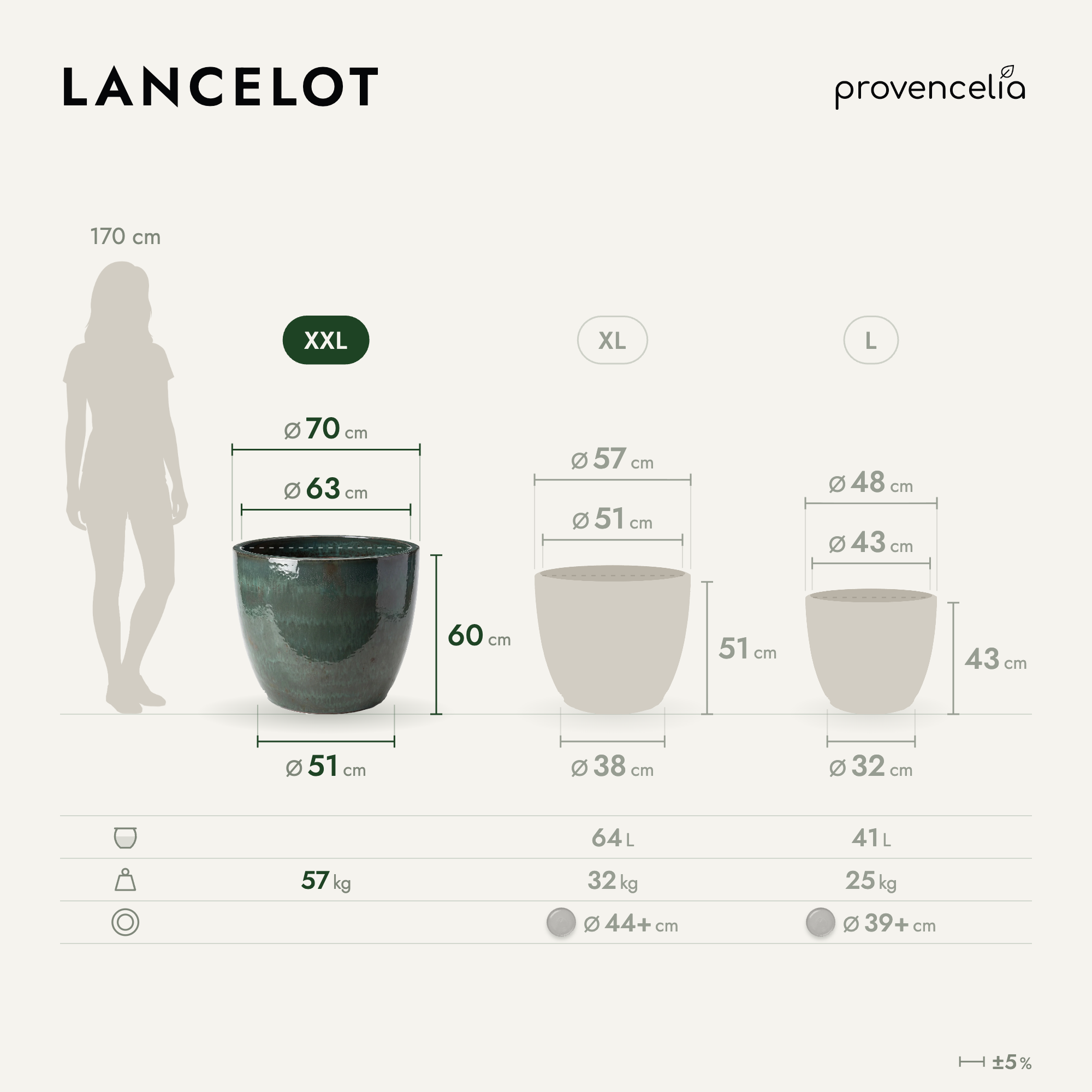Provencelia - Pot LANCELOT 70x60cm jade - Image 2