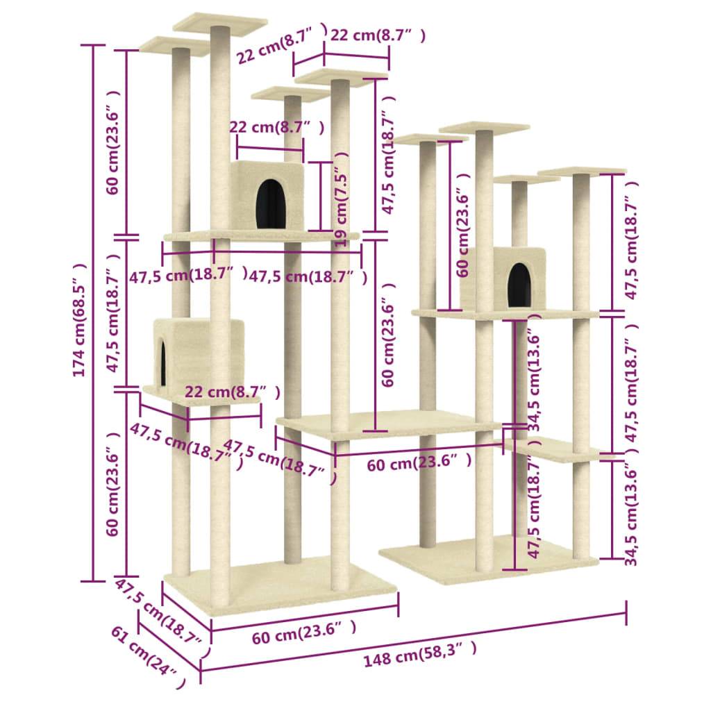 Vidaxl - Arbre à chat avec griffoirs en sisal Crème 174 cm vidaXL 171533 - Image 3