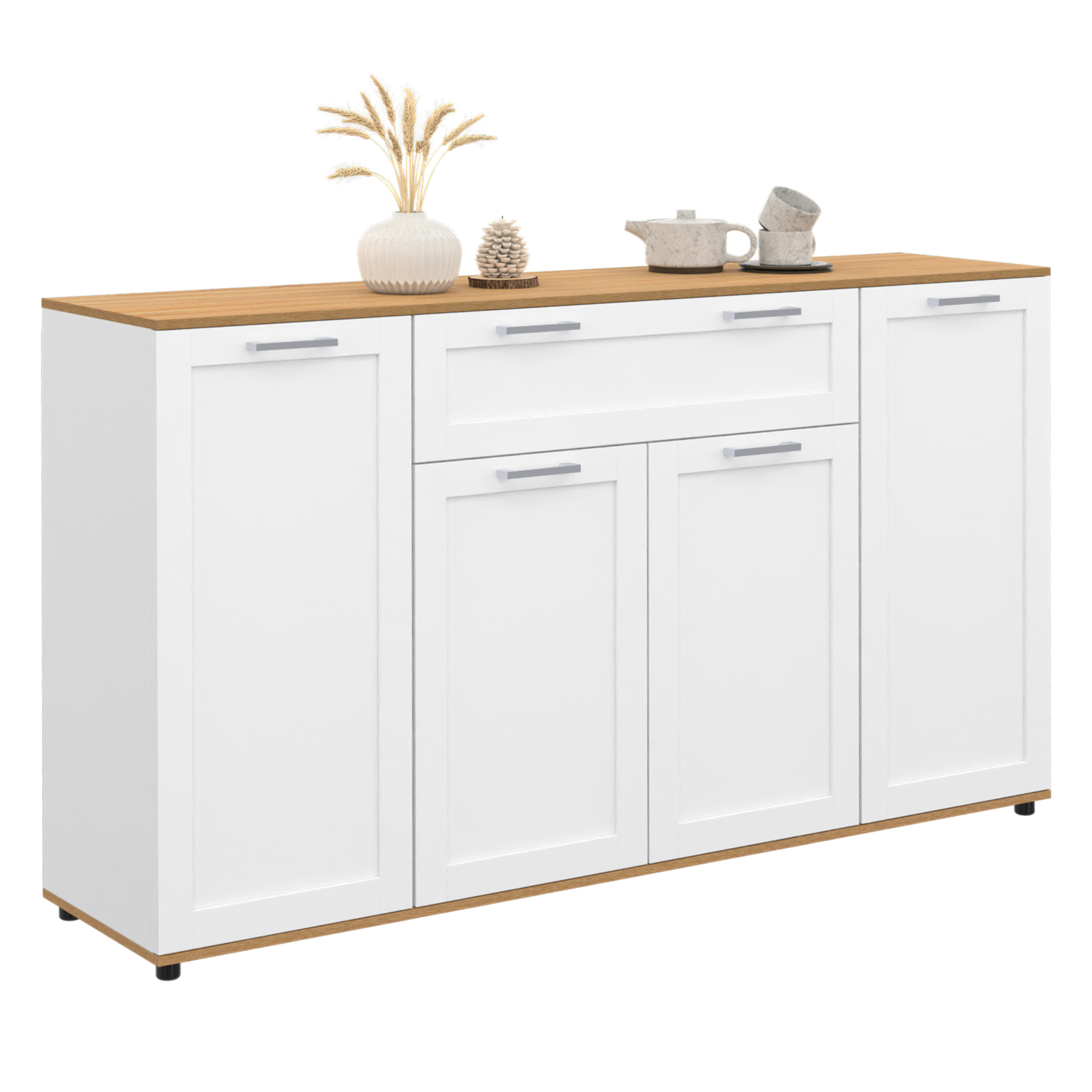 Buffet 140 cm VITO 4 portes et 1 tiroir blanc et bois - Image 2