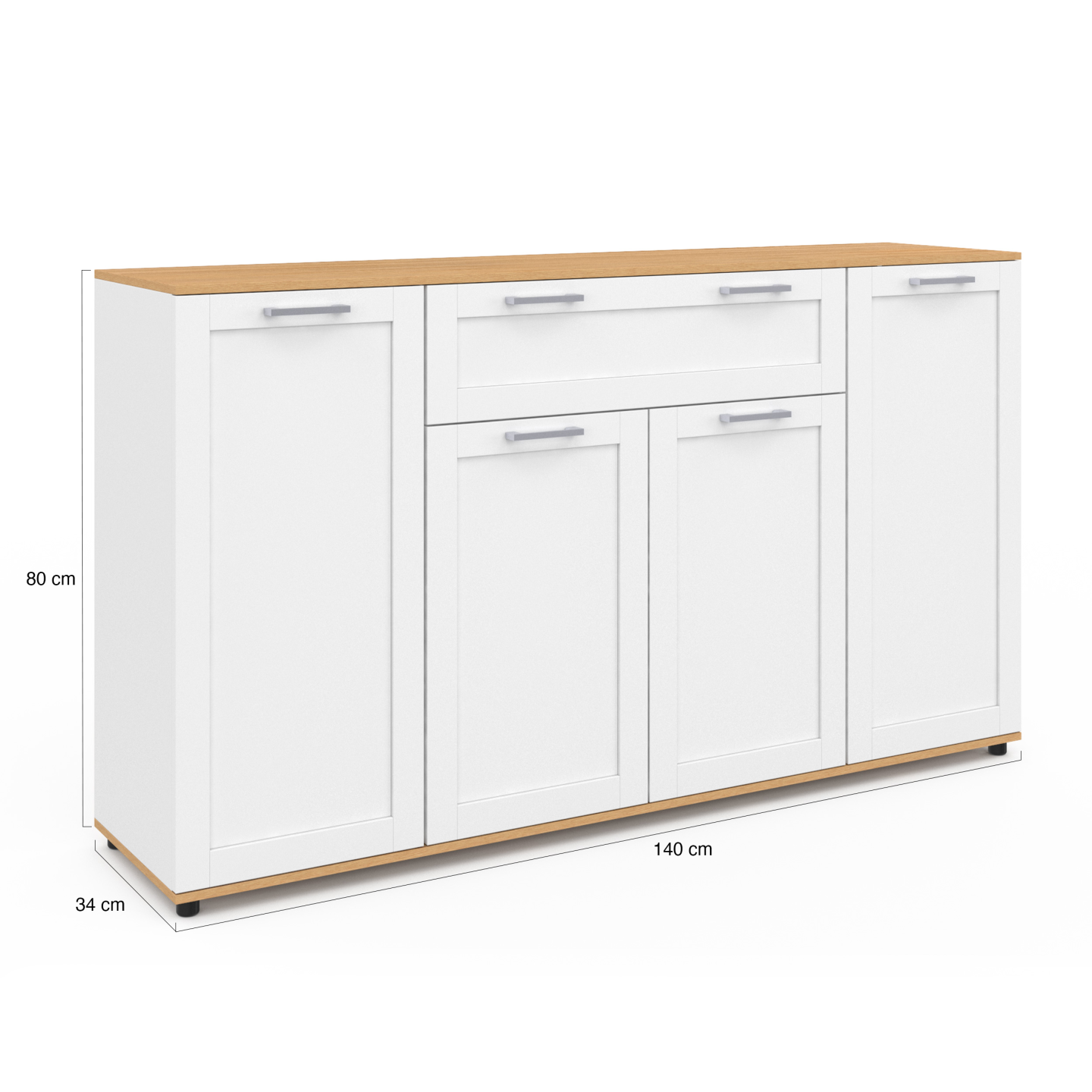 Buffet 140 cm VITO 4 portes et 1 tiroir blanc et bois - Image 5