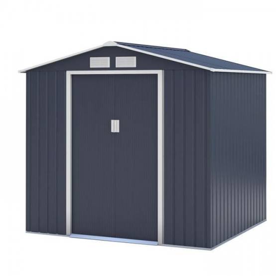 No name - Abri de jardin en métal 4,07 m² - 213 x 191 x 195 cm - MARS -Kit d'ancrage inclus, 2 portes coulissantes - Gris - Image 1