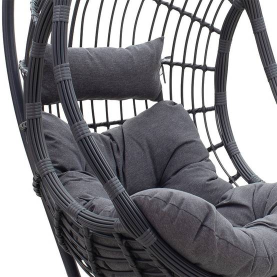 fauteuil suspendu balancelle de jardin métal anthracite coussin gris - Image 6