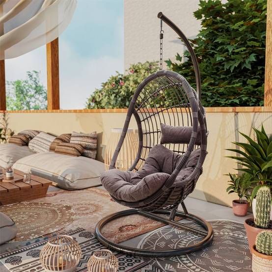 fauteuil suspendu balancelle de jardin métal anthracite coussin gris - Image 2