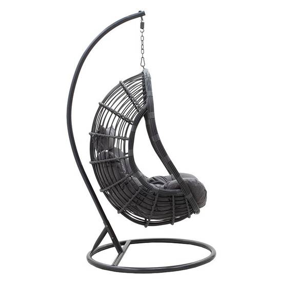 fauteuil suspendu balancelle de jardin métal anthracite coussin gris - Image 4