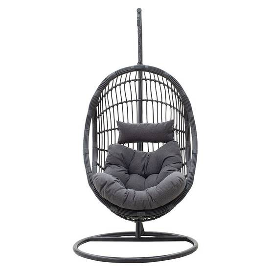 fauteuil suspendu balancelle de jardin métal anthracite coussin gris - Image 3