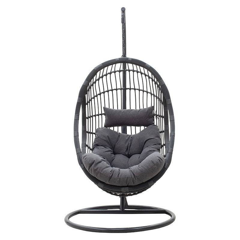 fauteuil suspendu balancelle de jardin métal anthracite coussin gris - Image 3