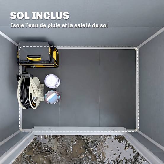 Abri de jardin cabanon en résine polypropylène 2,12 m² - 2 portes 1 fenêtre et 1 grille d'aération, toit à pignon, gris - Image 7