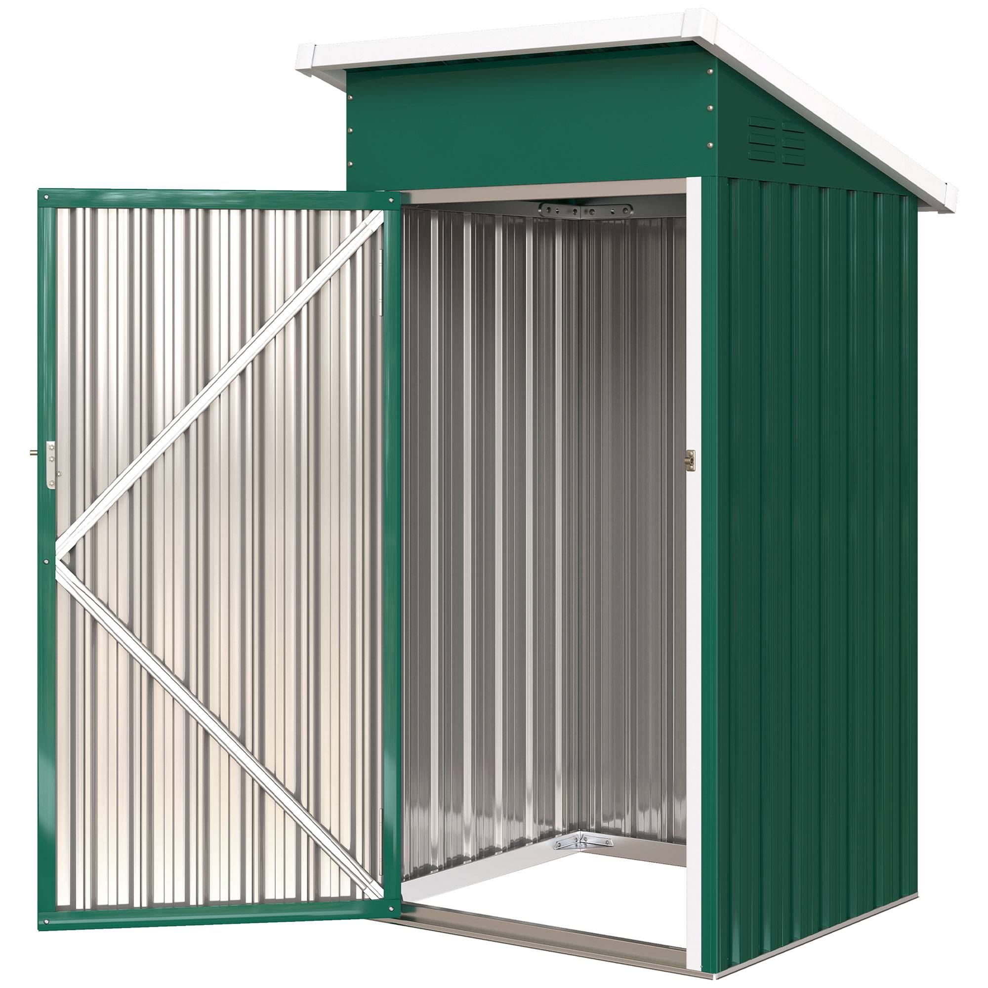 Abri de jardin extérieur en métal de 0,74 m² (107,5 x 91 x 185 cm) avec toit incliné, porte verrouillable et ventilation - Vert - Image 2