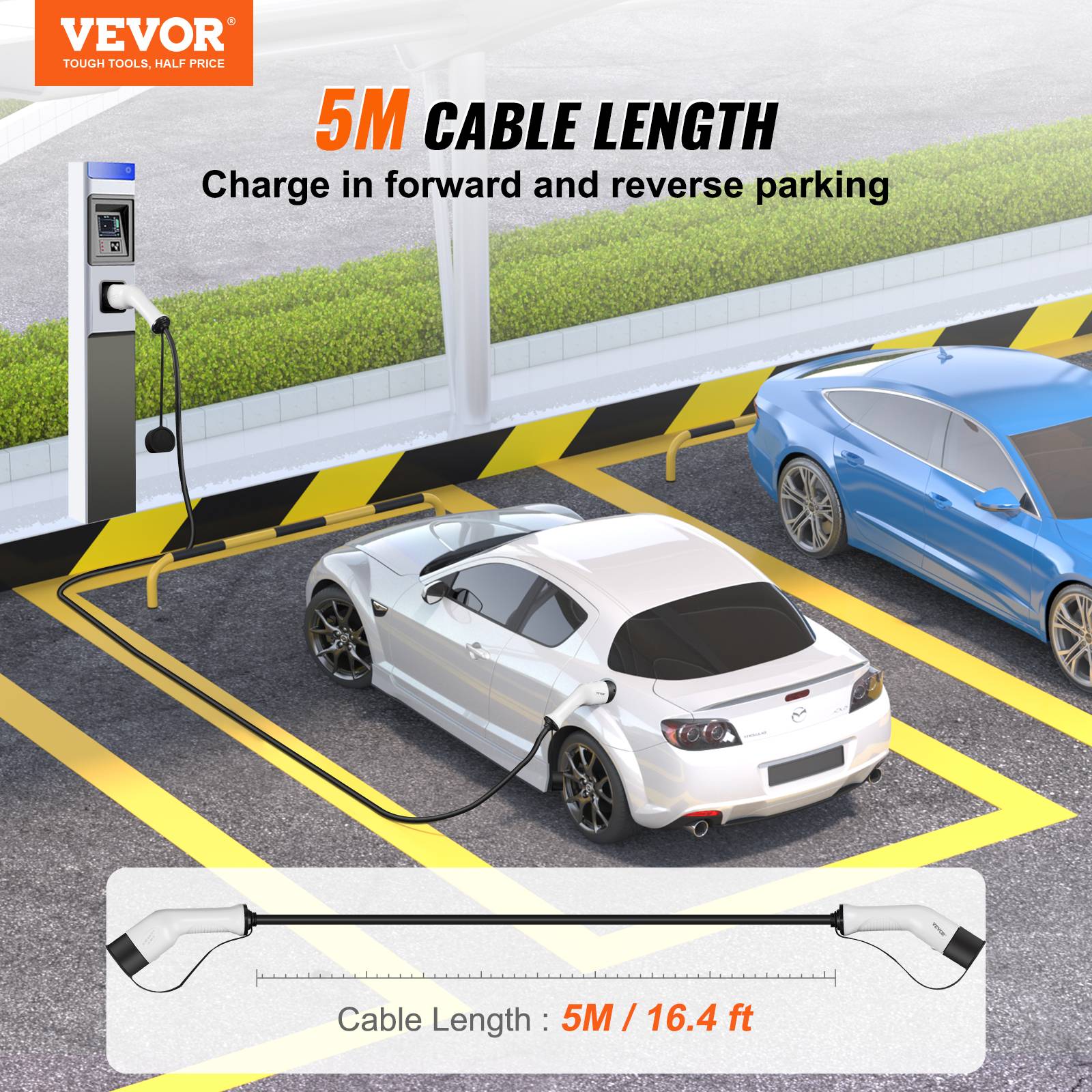 Vevor - VEVOR Câble recharge EV Type 2, 16A 11kW, 5m IP66, avec sac, pour véhicule électrique/hybride, CE/TÜV. - Image 2