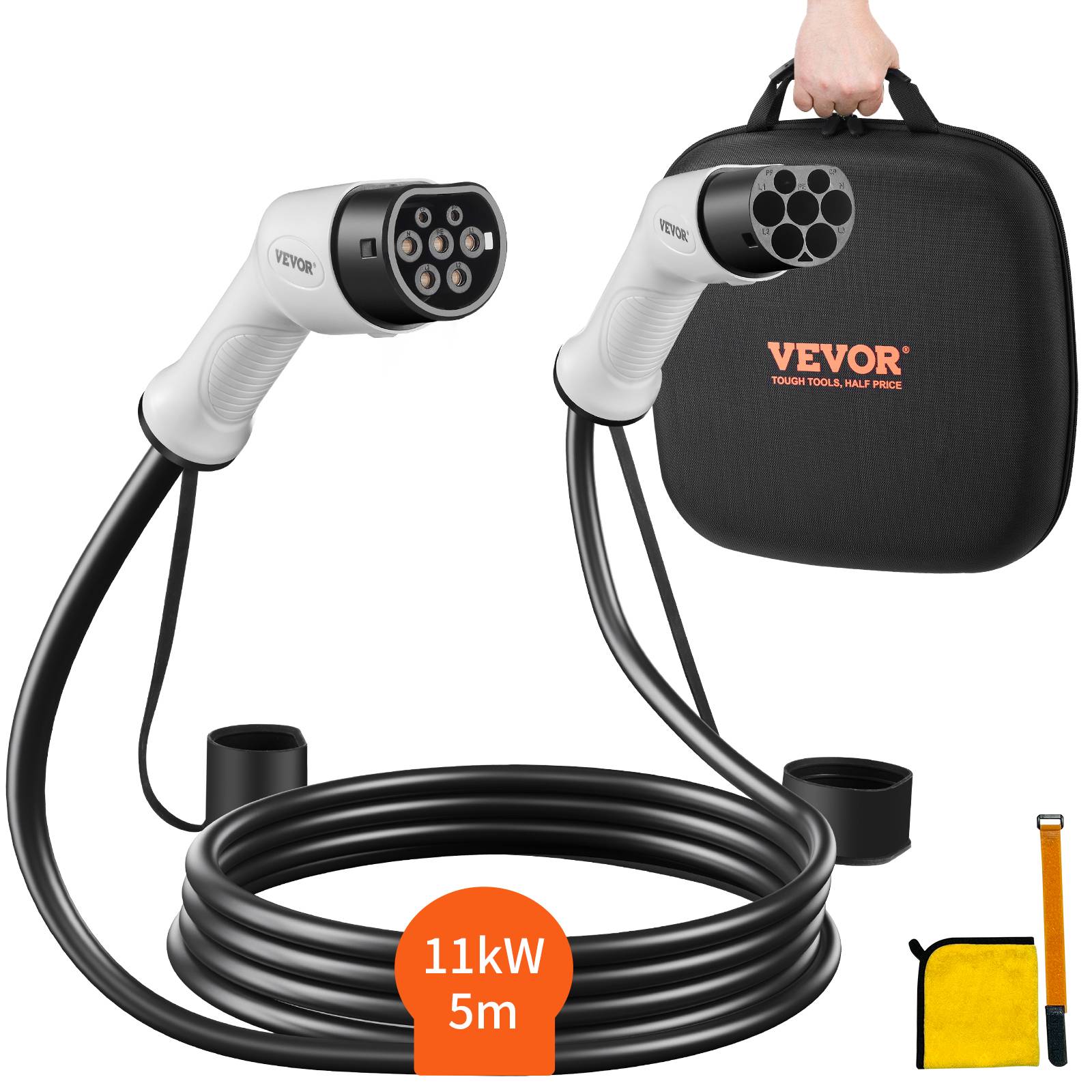 Vevor - VEVOR Câble recharge EV Type 2, 16A 11kW, 5m IP66, avec sac, pour véhicule électrique/hybride, CE/TÜV. - Image 1